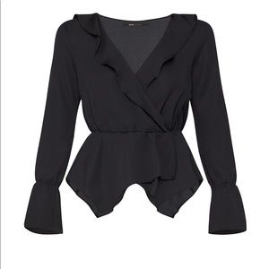 BCBG Ruffled Peplum Blouse Black Size Small NWT